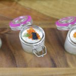 Salmon mousse with cucumber salad, caviar and rose liqueur